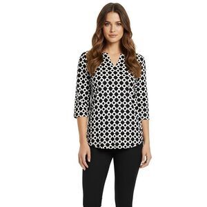 Croft & Barrow Womens Blouse Short Sleeve Sz Medium Floral Retro Preppy Casual